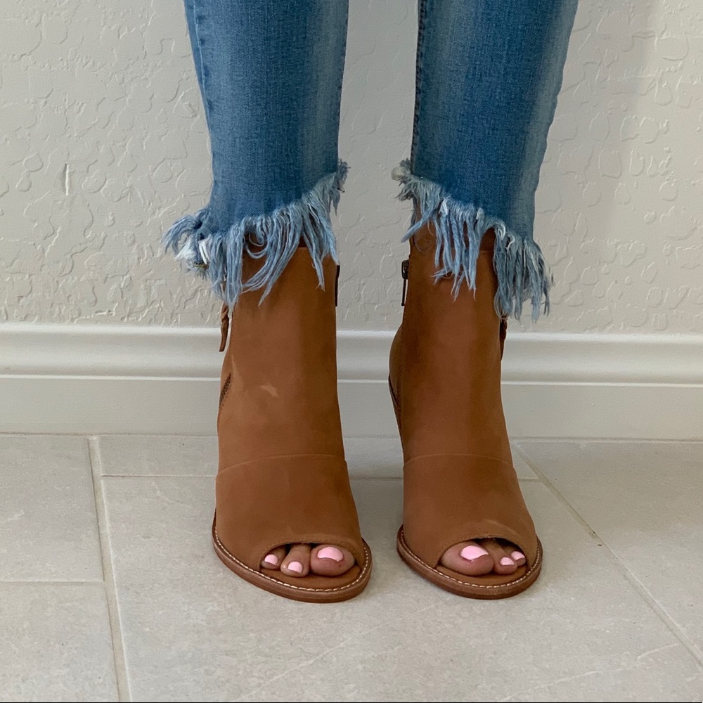 Cognac Genuine Leather Peep Toe Ankle Bootie - Picture 4 of 8